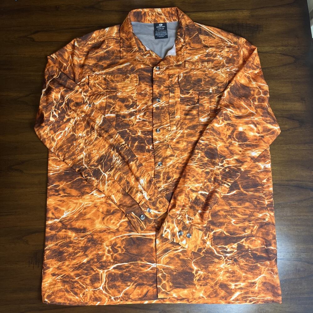 Mossy Oak Fishing Long Sleeve Performance Guide Shirt Large 42-44 Orange Outdoor
